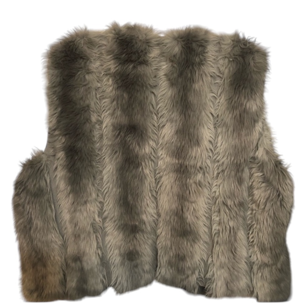 Rachel Roy size XL black & gray faux fur vest zip front - Picture 2 of 10